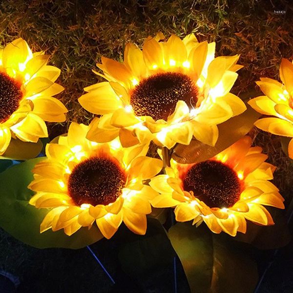 Fiori decorativi Pianta di girasole artificiale lucida Lampada solare Luci a LED per esterni per la decorazione del giardino della passerella del cortile 10 pezzi