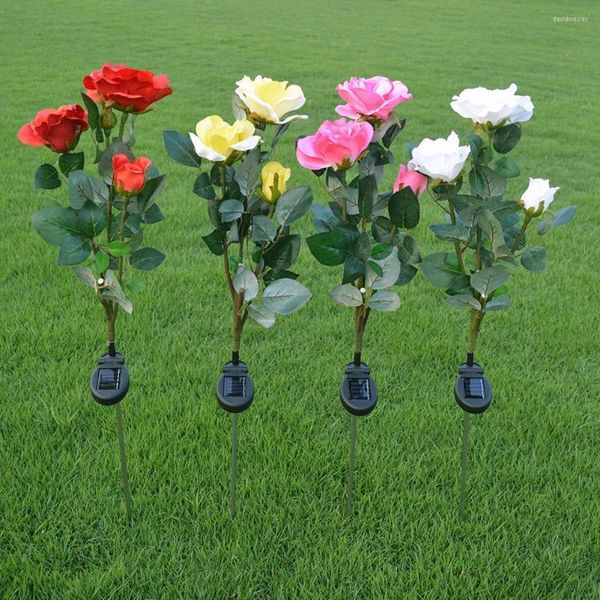 Solar Licht Simulation 3-Rosen Blume Im Freien Wasserdichte Garten Rasen Pfähle Lampen Hof Boden Stecker