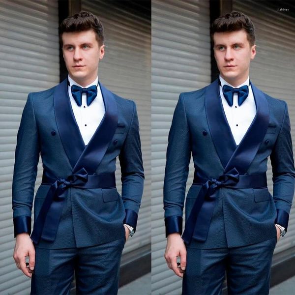 Ternos masculinos Blue Royal Men Terne Alfaiate 2 peças com calças blazer sob medida de cinto