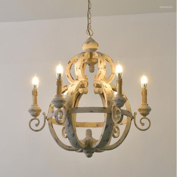Kronleuchter Vintage Kronleuchter 6 Licht Rustikal Weiß Französisch Stil Holz Für Schlafzimmer Küche Wohnzimmer Dekor Loft Lampe