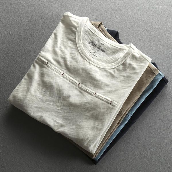 Erkek Tişörtler Erkek Yaz Moda Marka Çin Stili Vintage Düz Renkli Bambu Pamuk Dikiş Shortsleeve T-Shirt Erkek Gündelik İnce Tee