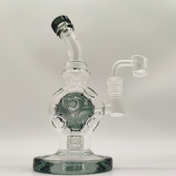 2022 8 polegadas Bongo de água de vidro de vidro Bongo Bong Dabber Recycler Tubos Bongs Bllue redonda Filtro de ninho Filme Tubos de fumaça de 14,4 mm