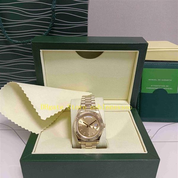 20 Style Herren Automatikuhr Real Po mit Originalbox President Date Watch 40mm Gelbgold Champagner Baguette Diamant Zifferblatt 22273z