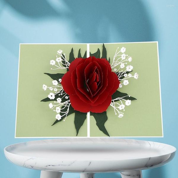 Flores decorativas namorada presente atraente cartão de felicitações de papel de acabamento bom forma 3d cartão postal para o dia dos namorados