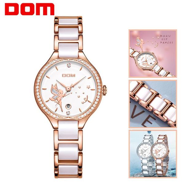 DOM Orologi da donna Moda Ceramica Cinturino Orologio da polso con diamanti Top Luxury Brand Abito da donna Orologio al quarzo di Ginevra G-1271G-7M2295p