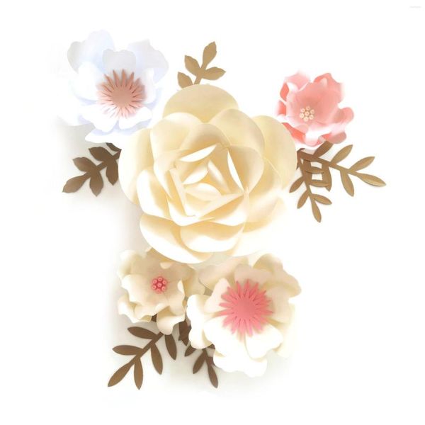 Fiori decorativi fatti a mano rosa avorio bianco Fleur carta completata foglie d'oro Set 4 Nursery Wall Deco Baby Shower Girls Room Decor