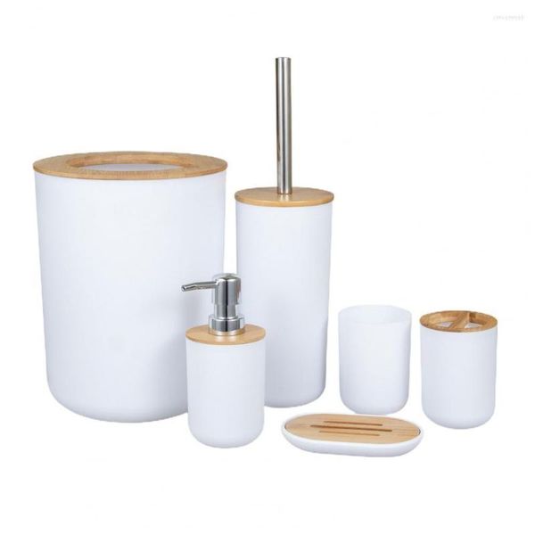 Set di accessori da bagno 6 pezzi/set portaspazzolino multifunzionale di grande capacità 3 colori pattumiera in bambù scopino per WC bagno per la casa