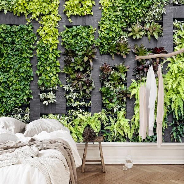 Papéis de parede personalizados mural de parede 3d personalizados modernos plantas verdes pastoral papel de parede sala de estar quarto de arte criativa pintura de papel de parede