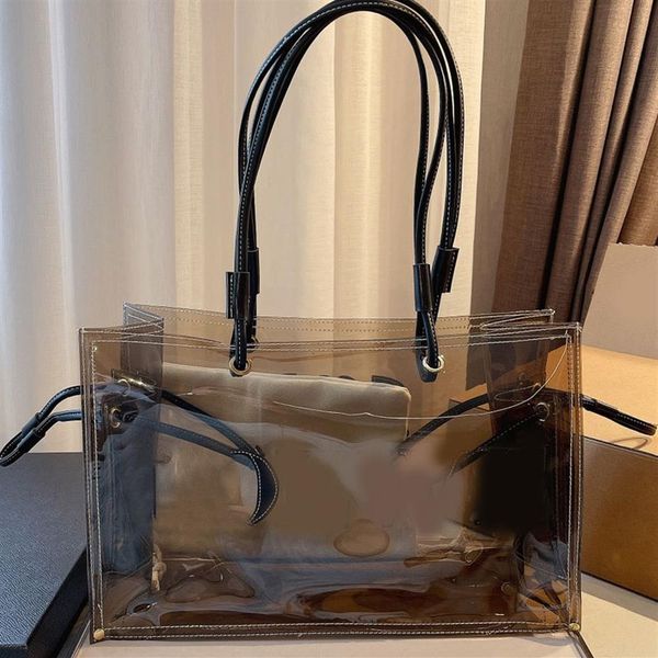 Şeffaf Alışveriş Çantası Tote Açık Çantası PVC Jelly Omuz Çantaları Moda Mektubu İç Cep Cüzdanları Lady Handbags189V