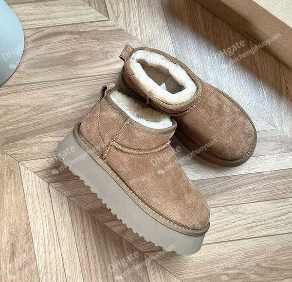 Design de marca Mini plataforma de plataforma de bota mulher inverno wgg tornozelo australia snow ug botas 2023 grossa de couro de couro real quente botas fofas com pele