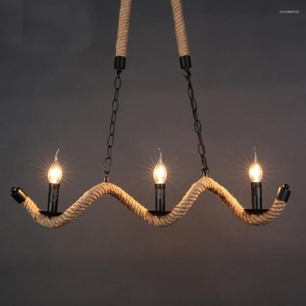 Lampade a sospensione Nordic Rustic Rope 3 Heads E14 Lampadella Chandle Candele Droplighlightler per il ristorante Bar Cafe Lighting