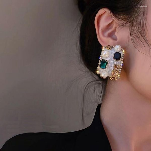 Hoop Ohrringe Elegante Kristall Perle Für Frauen Gold Kreis Runde C Form Strass Luxus Schmuck Großhandel Pendientes