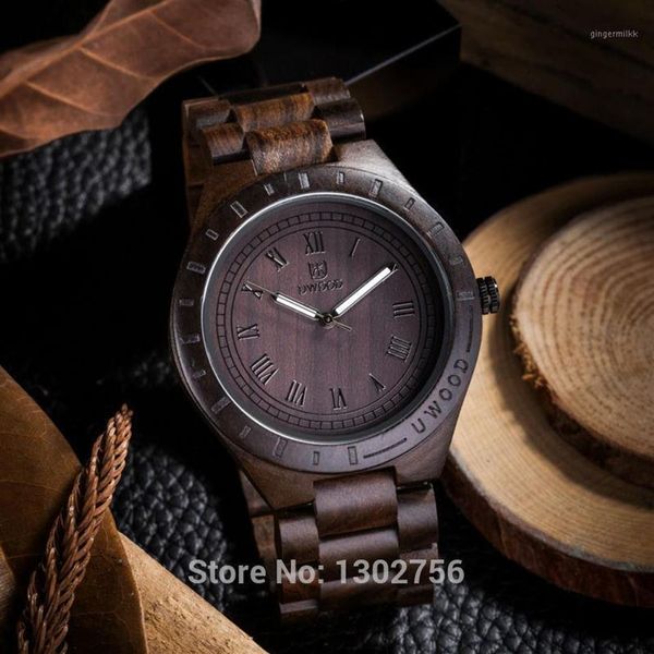 Novo relógio analógico de madeira de sandália negra natural uwood Japão Japão Miyota Quartz Movimento Wooden Watches Dress Watch para unisex1336E