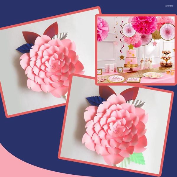 Flores decorativas Diy grande papel gigante rosa Fleurs cenários 1 peça 60cm 4 Deixe 2 orelhas para bebê de chá de bebê Vídeo de berçário de aniversário