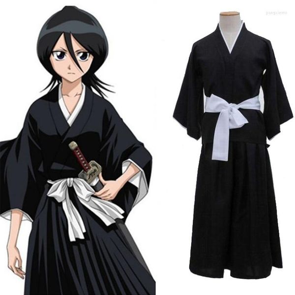 Ethnische Kleidung Schwarze Samurai-Kostüme Halloween Karneval Anime Cosplay Orientalischer japanischer traditioneller Kimono Männer Lange Robe Kleid mit Gürtel