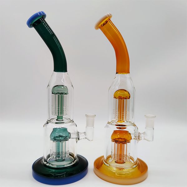 12 pollici Heady Bong 2 strati pettine Bong in vetro Tubi per acqua Ciotola Narghilè Bicchiere Fumatori Bubbler Catcher cenere 14mm Ciotola per giunto maschio