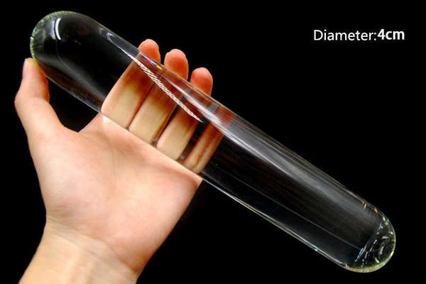 Itens de beleza Dildo de vidro cilíndrico longo e transparente enorme e grande vidraria pênis de cristal contas anais de estimulação do ponto G bastão de massagem