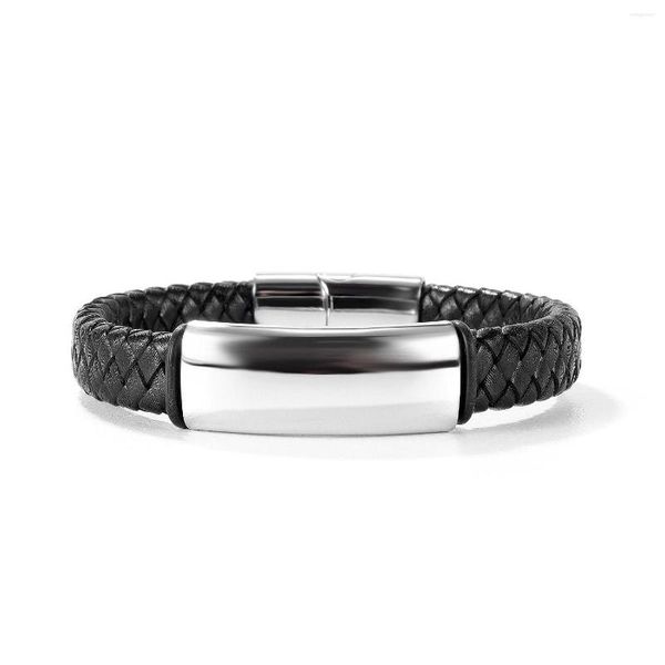 Bracelets de charme cyue Moda européia de couro preto Black-camada multi-camada Planta pulseira de pulseira de aço inoxidável Jóias masculinas