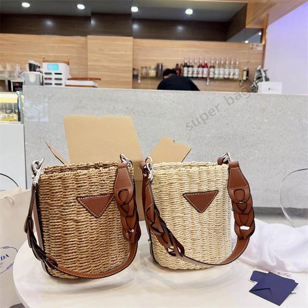 Tasarımcı kadın çantaları rattan hasır keten çanta çantalar bir omuz crossbody kova çanta lüks moda tote 21cm279k