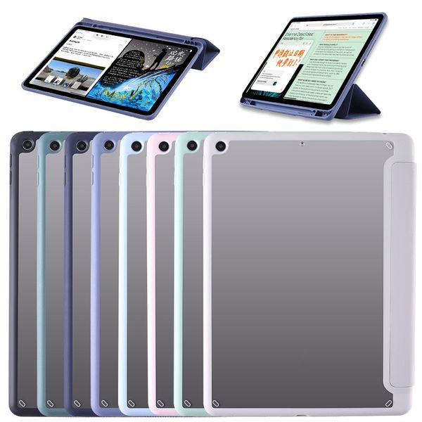 Capa acrílica híbrida para iPad 2022 10.2 8th 9.7 Mini 6 7.9 2021 Pro 11 10.5 Air 1 2 3 4 5 Com bandeja de canetas Transparente traseira Shell Cove