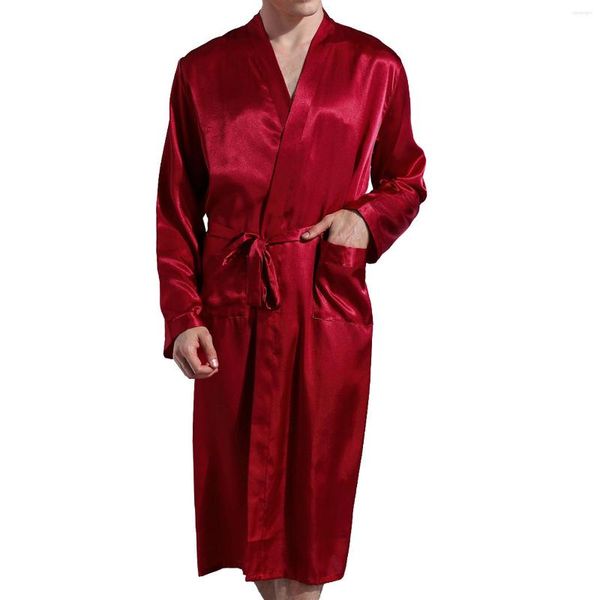 Roupa de dormir masculino Robe Kimono Bathrobe vestido de mangas compridas noivo noivo de casamento cetim loungewear casual casual roupas de noite