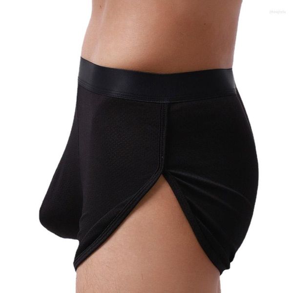 Mutande da uomo sexy boxer con spacco alto pantaloncini da uomo in mesh traspirante intimo uomo U convesso tasca per pene boxer mutandine allentate maschili taglia Eur