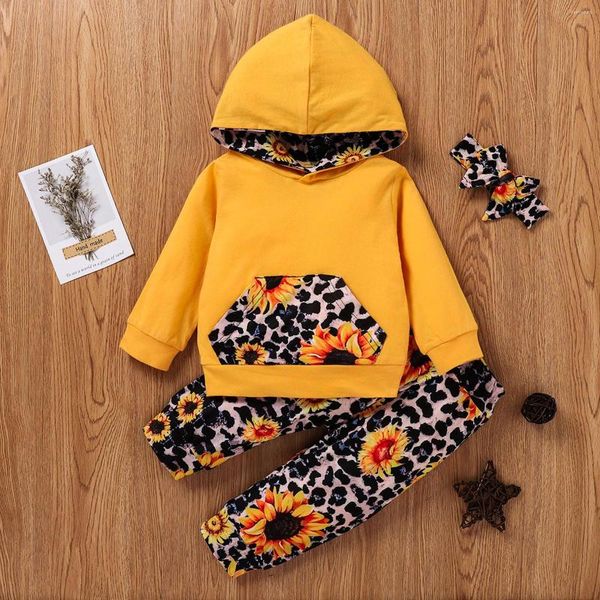 Set di abbigliamento #58 0-24m Abiti invernali per ragazze Tuta da bambino Pullover Felpa Girocollo con cappuccio Pantaloni occidentali girasole