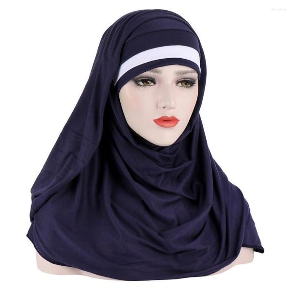 Cor de roupas étnicas Match Mulheres Muçulmanas Hijab Lenço de turbante sólido lenço de turbante Soft Jersey Headwrap
