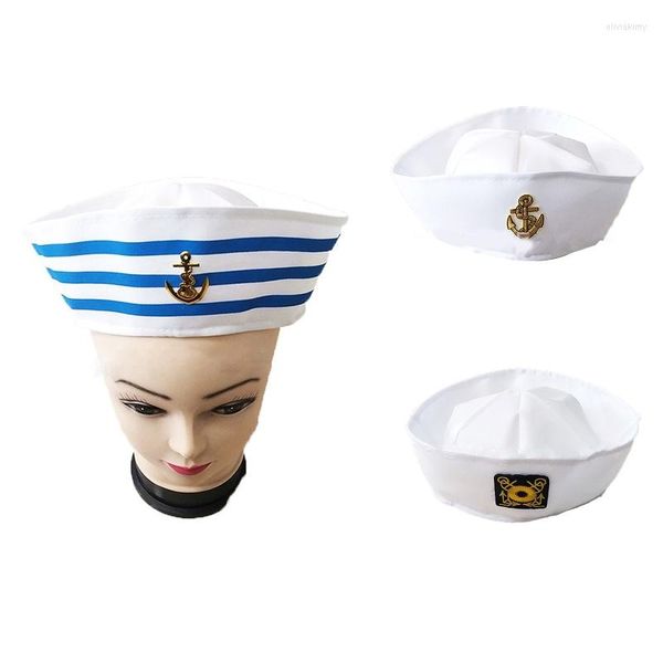 Boinas Moda Capitão Branco Sailor Hat Fancy Cosplay Marine Cap para Travel Beach Dance Bar