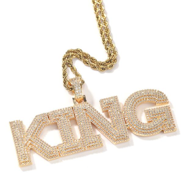 Hip Hop A-Z lettres personnalisées pendentif colliers bijoux Bling trois rangées Zircon 18K plaqué or véritable