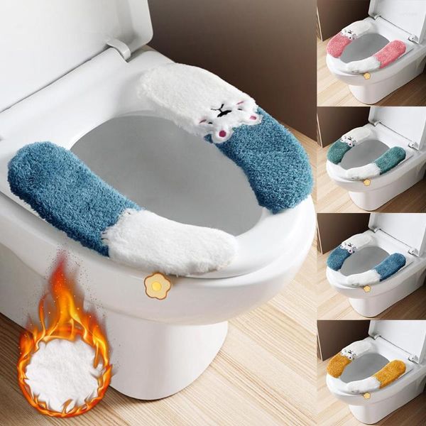 Coprisedili per WC Coprisedili invernali Coprisedili riutilizzabili in morbida pelliccia calda Cuscino in peluche Tappetino universale per WC Closestool Parti del bagno