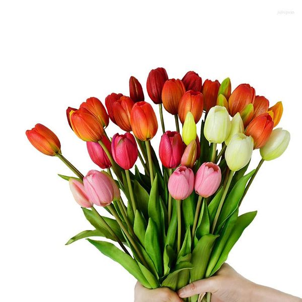 Flores decorativas 5pcs jardim tulipas artificiais buquê de toque real para festa de aniversário de casamento em casa Decoração de flor falsa DIY Christmas Greath