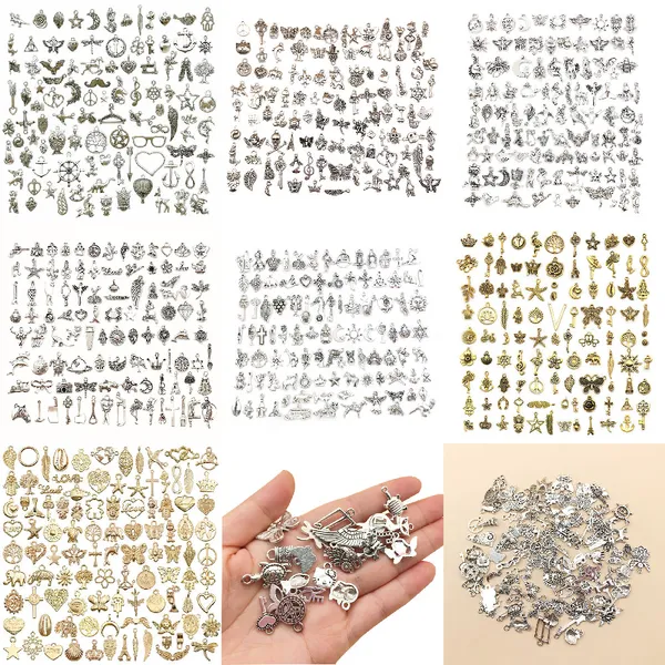 Bulk Mix100 Stück / Packung Antik Silber Gold Charms Anhänger Schmuck DIY für Halskette Armband Ohrringe Retro-Stil