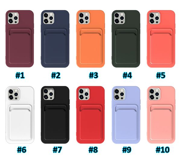 Capa de telefone macia de silicone líquido para suporte de slot de cartão para iPhone 14 13 12 11 Pro Max Mini XR XS X 8 7 6 Plus Capa de TPU de cor pura