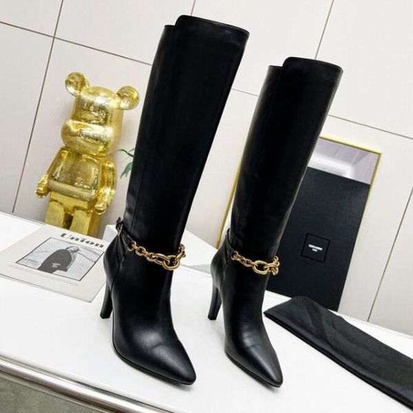 Realfine888 Boots 5a Y8156580 Le Maillon Гладкий кожаный коленый ботинок с голеностопным суставом для женщин с размером коробки 35-41
