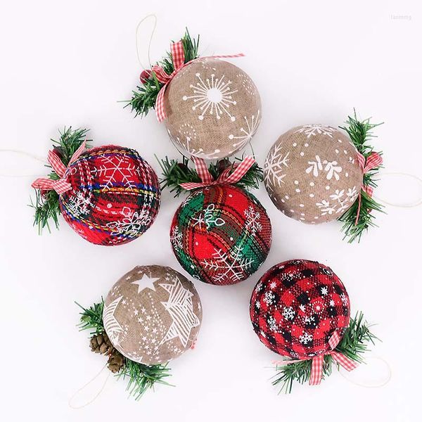 Noel dekorasyonları 3pcs top dekorasyonu kırmızı ekose kumaş boyalı ağaç kolye yıl ev ürünleri