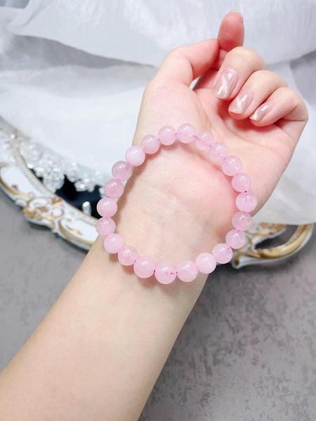 Bracciale rosa filo Pietra naturale Energia curativa Braccialetti di cristallo Fascino grazia Perline a catena tonda Accessori per donna Cadeau Femme