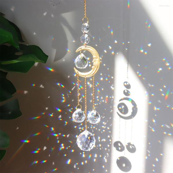Estatuetas decorativas gorjo -vento Crystal Light Catcher pendurado ornamento Diamond Moon Prism Craft Decoração de casa Presentes para amantes Amigos
