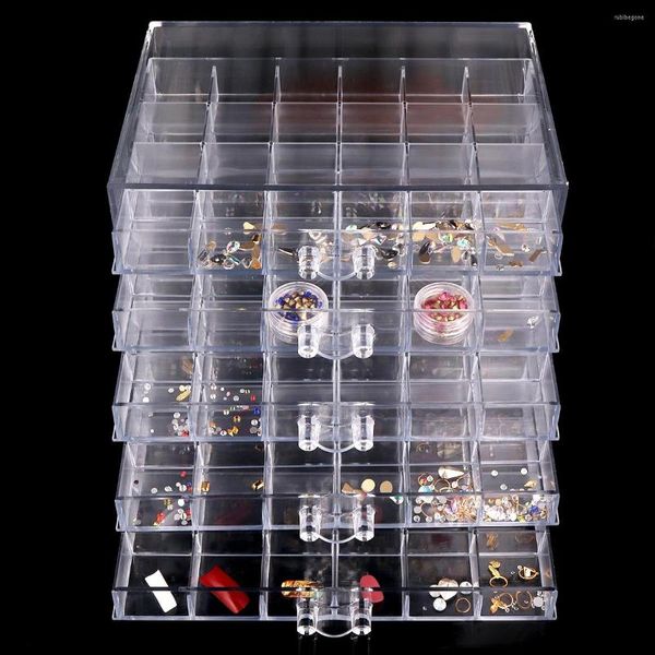 Caixas de armazenamento 120/72 Grids Acessórios de decoração de unhas de unhas Clear Box Rhinestones Manicure Tool Display Gaveta da gaveta da gaveta