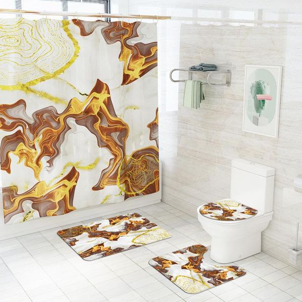 Tuvalet koltuğu kapaklar geometrik soyut baskı ev dekoru banyo kapağı setleri su geçirmez duş perdesi paspaslar halı kilimler takım elbise