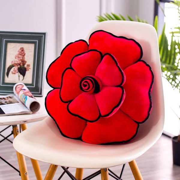 Travesseiro 3d vermelho de rosa vermelha flores de pelúcia sofá de cabeceira backrest de carro macio para a pele, suporte lombar para o dia dos namorados presente de dia dos namorados