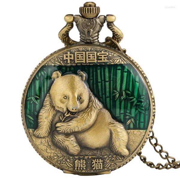 Orologi da taschino 3 colori tesoro nazionale cinese panda gigante orologio al quarzo collana animale ciondolo orologio da collezione regali per uomo donna