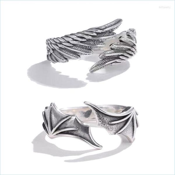 Ringos de cluster Rings de cluster Angel Demon Wing Casais para homens homens Combinantes amigos Promessa Trendy Ring Teen Thumb Jewelry Engagement Dhfvd