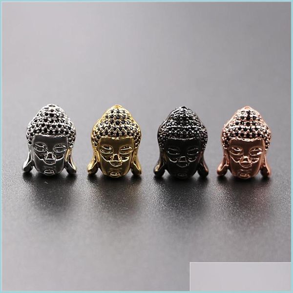 Altro all'ingrosso Ottone Metallo Micro Pave Cz Testa di Buddha Perline Per Gioielli Fai Da Te Distanziatore Fare Bracciali Accessori Consegna Goccia 2022 F Dhmht