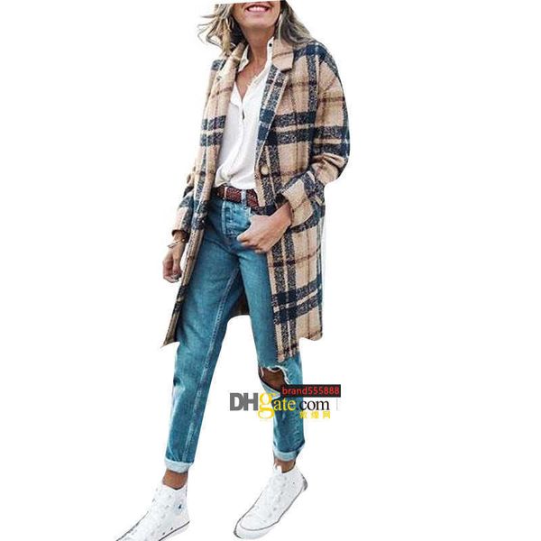 LuxuryWool Blends Cappotti da donna Fashion Plaid Slimfit Blazer Giacche S-XXXL Lungo cappotto invernale da donna