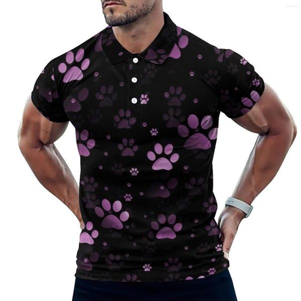 Poloshirts für Herren, rosa Hundepfoten, Poloshirts, Herren, Tierfüße, Aufdruck, Freizeithemd, Sommer, stilvolle Kragen-T-Shirts, kurze Ärmel, grafische Oversize-Oberteile