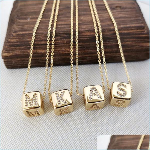 Anhänger Halsketten CZ Micro Pave Initial Alphabet Buchstabe Az Cube Lose Spacer Perlen Charm Anhänger Schmuck Mode Frauen Halskette Geschenk DHPS2