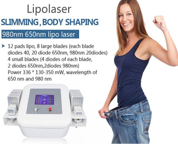 Diode professionnelle Lipolaser amincissant la machine élimination de la cellulite graisse brûlant Lipo Laser corps 12 pads 650nm 980nm équipement de beauté