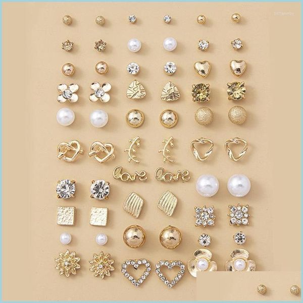 Cluster Rings Cluster Rings 30Pairs Strass Faux Pearl Decor Orecchini Set per le donne Lettera Cuore Cute Ear Fashion Jewelry Gi Dhlcs