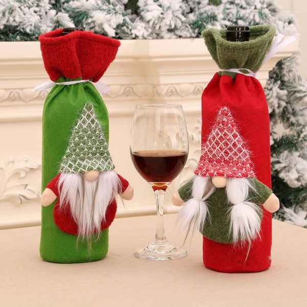 Decorazioni natalizie 1 pz Gnomi Copri bottiglia di vino Toppers svedesi fatti a mano Decorazione di borse di Babbo Natale